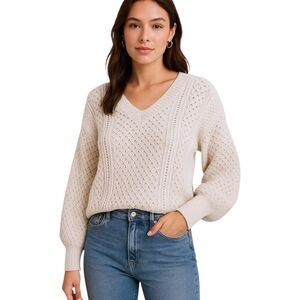 Oversized Pointelle Knit Sweater Miss Sparkling Oatmeal Cozy Cottagecore Coquett